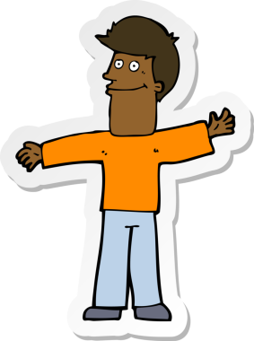 Bir insan tarafından çizilmiş mutlu bir adamın çıkartması.