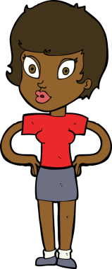 Bir insan tarafından çizilmiş kalçaları olan çizgi film kadını.