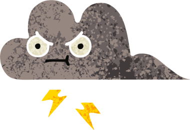 Bir insan tarafından çizilmiş bir fırtına bulutunun retro çizim tarzı karikatürü