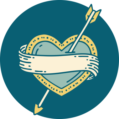 Bir insan tarafından çizilmiş ok kalp ve pankartın ikonik dövme şekli