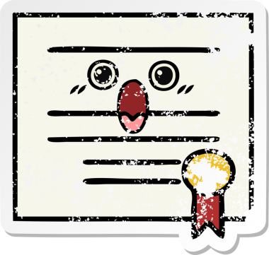 Bir insan tarafından çizilmiş şirin bir karikatür mezuniyet diplomasının sıkıntılı çıkartması.