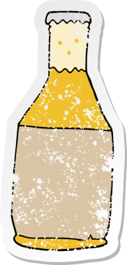 Bir insan tarafından çizilmiş karikatür bira şişesinin sıkıntılı çıkartması.