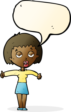 Bir insan tarafından çizilmiş konuşma balonu olan sıkılmış bir kadın çizgi filmi.