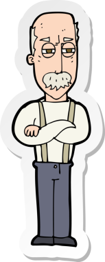 Çizgi film çıkartması. Bir insan tarafından çizilmiş yaşlı bir adam.