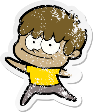 Bir insan tarafından çizilmiş mutlu bir çizgi film karakterinin sıkıntılı çıkartması.