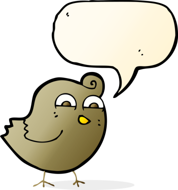 Bir insan tarafından çizilmiş konuşma baloncuklu komik kuş.