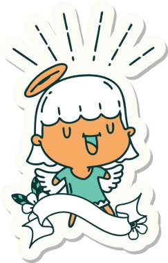 Bir insan tarafından çizilmiş dövme stili şarkı söyleyen bir meleğin çıkartması.