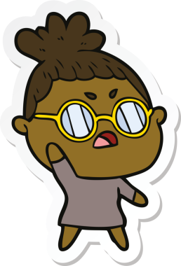 Çizgi film çıkartması. Bir insan tarafından çizilmiş rahatsız bir kadın.