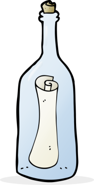 Bir insan tarafından çizilmiş şişedeki karikatür harfi.