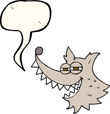 Bir insan tarafından çizilmiş serbest konuşma balonu çizgi filmi çılgın kurt.