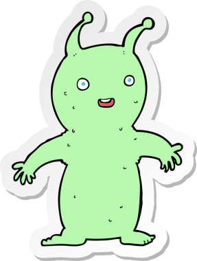 Bir insan tarafından çizilmiş mutlu, küçük bir uzaylının çıkartması.