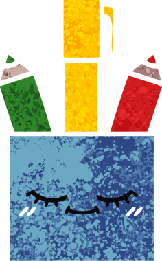 Bir insan tarafından çizilmiş kalem kabının retro illüstrasyon tarzı karikatürü