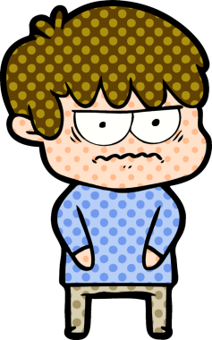 Bir insan tarafından çizilmiş sinirli çizgi film çocuğu.