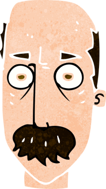 Bir insan tarafından çizilmiş bıyıklı bir çizgi film adamı.