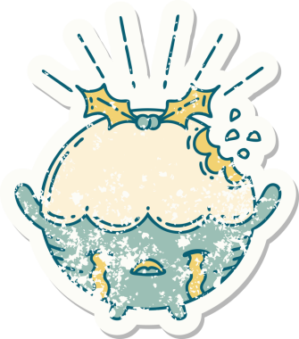 Dövme stili eski bir çıkartma. Puding karakteri bir insan tarafından çizilmiş.