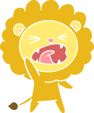 Bir insan tarafından çizilmiş düz renkli çizgi film aslanı