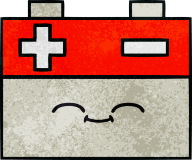 Bir insan tarafından çizilmiş bir araba aküsünün retro grunge desen karikatürü