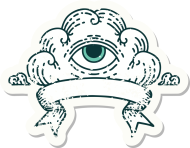 Her şeyi gören bir insan tarafından çizilmiş eski bir çıkartma.