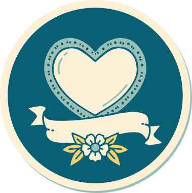 Bir insan tarafından çizilmiş geleneksel bir kalp ve bayrak stili dövme çıkartması.