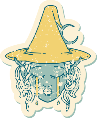 Retro Dövme Tarzı Ağlayan Elf Büyücüsü karakteri bir insan tarafından çizilmiş