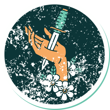 İnsan eliyle çizilmiş bir hançerin sembolik dövmeli görüntüsü.