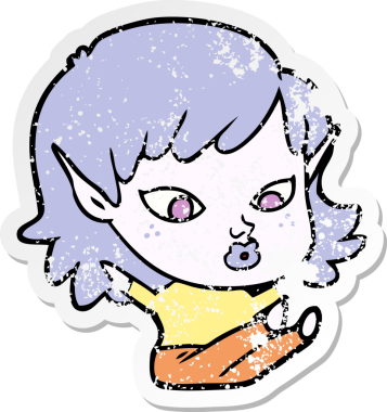 Bir insan tarafından çizilmiş güzel bir elf kızının sıkıntılı çıkartması.