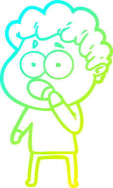 Bir insan tarafından çekilen şaşkınlık içinde soluk soluğa bir çizgi film karakteri çizimi.