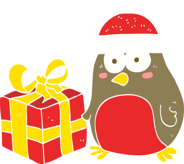 Bir insan tarafından çizilmiş noel ardıçkuşunun düz renk çizimi