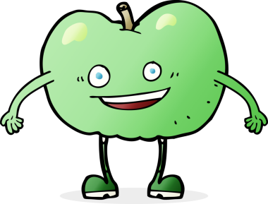 Bir insan tarafından çizilmiş mutlu elma karakteri.