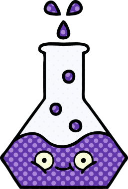 Bir insan tarafından çizilmiş bir bilim şişesi karikatürü.