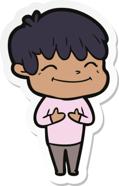 Bir insan tarafından çizilmiş mutlu bir çocuğun çıkartması.