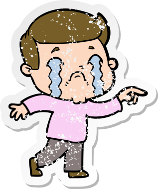 Bir insan tarafından çizilmiş ağlayan bir karikatürcünün sıkıntılı çıkartması.