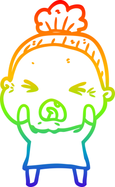 Bir insan tarafından çizilmiş kızgın yaşlı bir kadının çizimi.