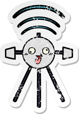 Bir insan tarafından çizilmiş şirin bir çizgi film uydusunun sıkıntılı çıkartması.