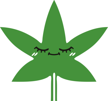 Bir insan tarafından çizilmiş marihuana yaprağının düz renkli retro karikatürü