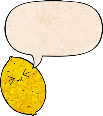 bir insan tarafından çizilmiş eski tarz konuşma baloncuklu acı limon.