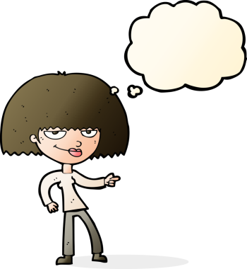 çizgi film mutlu kadın bir insan tarafından çizilen düşünce baloncuğu ile işaret