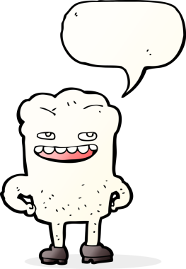 Bir insan tarafından çizilmiş konuşma balonlu çizgi film dişleri.