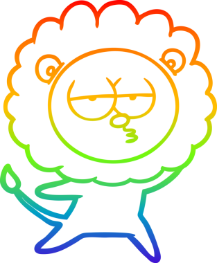 Gökkuşağı gradyan çizgi çizimi bir insan tarafından çizilmiş sıkılmış bir aslan