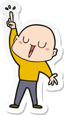 Bir insan tarafından çizilmiş mutlu, kel bir adamın çıkartması.