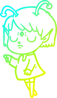 Bir insan tarafından çizilmiş bir uzaylı kız çizgi filmi.