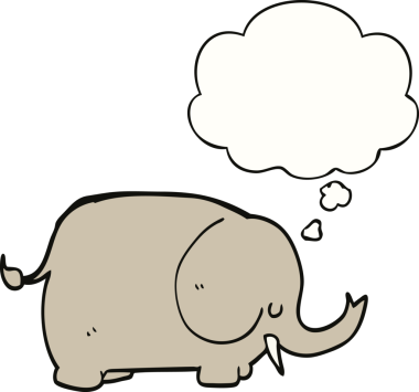 Bir insan tarafından çizilmiş düşünce baloncuklu bir fil.