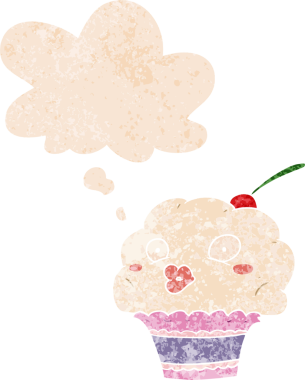 Düşünce baloncuklu çizgi film keki grunge sıkıntılı retro desenli bir insan tarafından çizilmiş