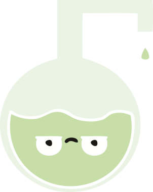 Bir insan tarafından çizilmiş bir bilim deneyinin düz renkli retro karikatürü