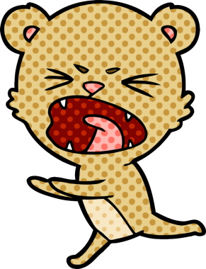 Kızgın çizgi film ayısı bir insan tarafından çizilmiş bağırıyor