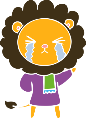 Bir insan tarafından çizilmiş düz renkli karikatür ağlayan aslan