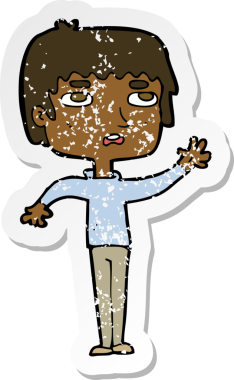 Bir insan tarafından çizilmiş, kederli ve mutsuz bir çocuk tarafından çizilmiş bir karikatür çıkartması.