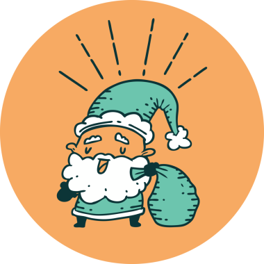 Bir insan tarafından çizilmiş çuvalı olan dövme stili Noel Baba karakteri.