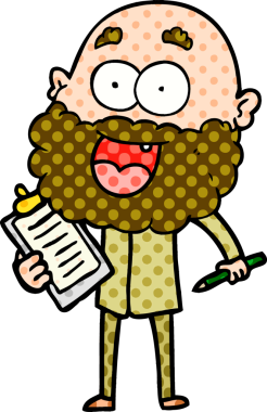 Bir insan tarafından çizilmiş notlar için sakallı ve pano takan çılgın adam.