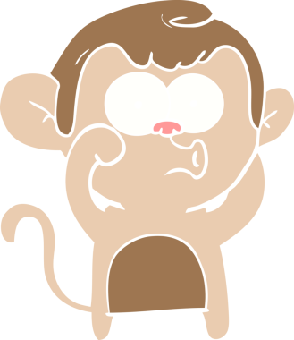 Bir insan tarafından çizilmiş düz renkli çizgi film öten maymun.